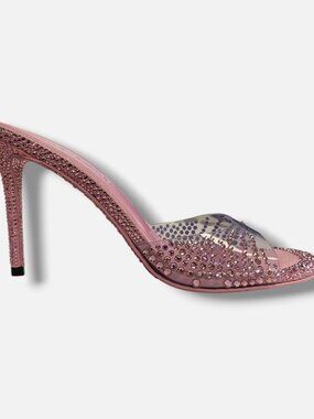 Mach & Mach Women's Pink Crystal Flame Round Toe Mules Shoe Size 36.5
